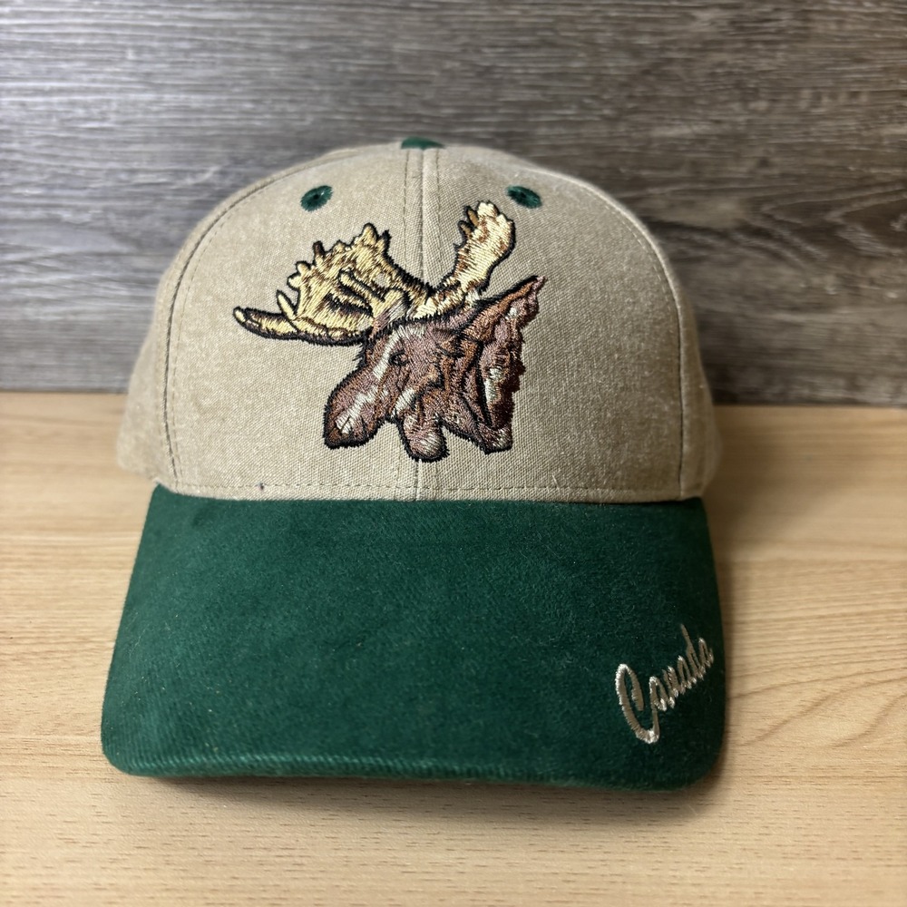Vintage Canada Moose Hat Cap Strap Back Embroidered Souvenir Nature Outdoors